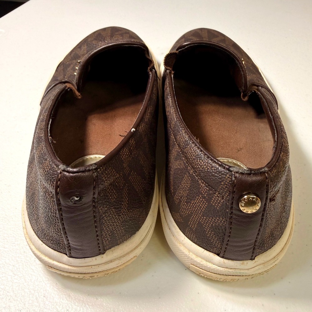 Michael Kors Keaton Slip On Sneakers Brown Monogram Logo Loafers Size 9M - Picture 4 of 10